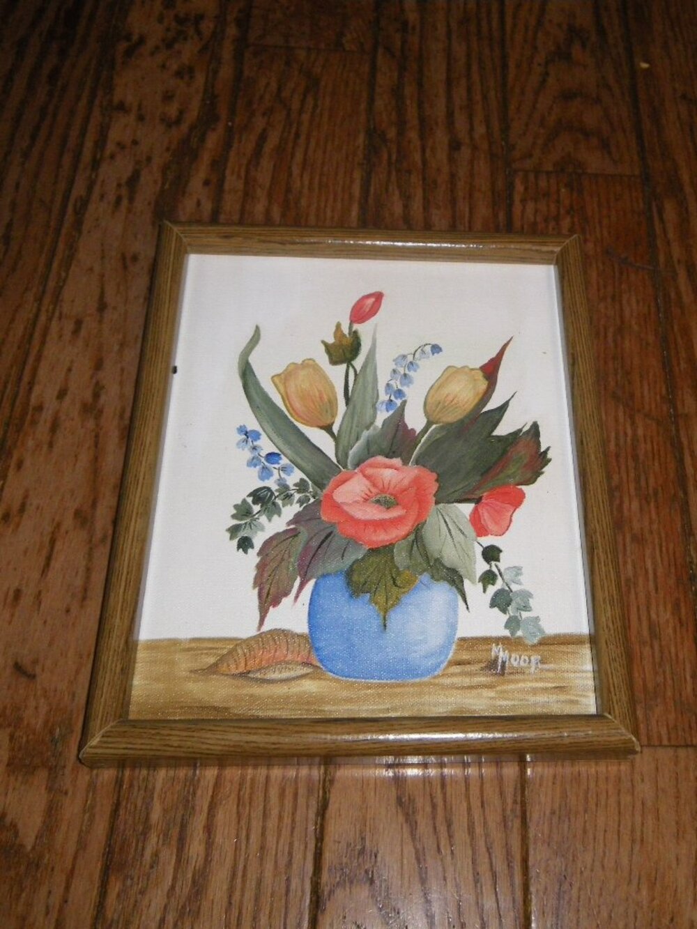 Vintage Small Framed Oil Painting Classic Still Life Flower Vase